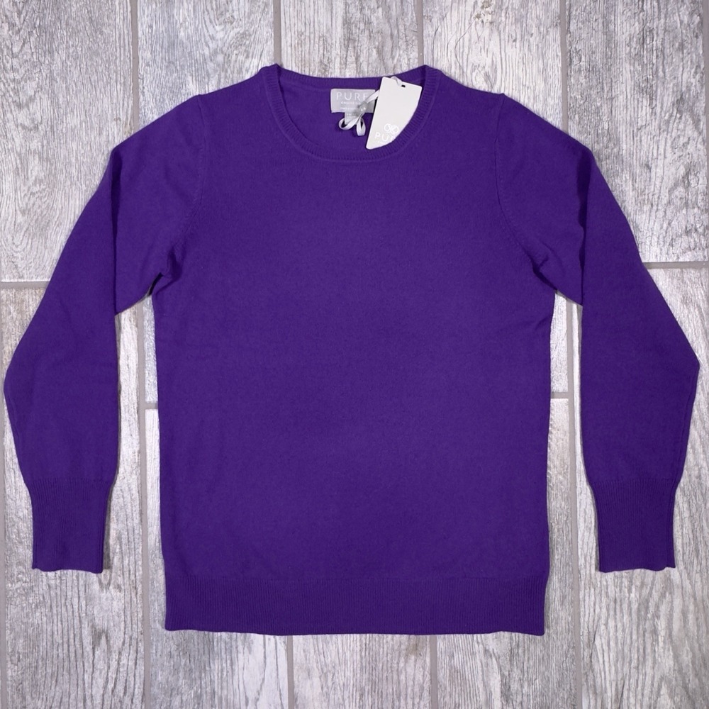 PURE Collection NWT 100% Cashmere Crew Neck Deep Purple Jumper Sweater US6 UK12 - Picture 7 of 14